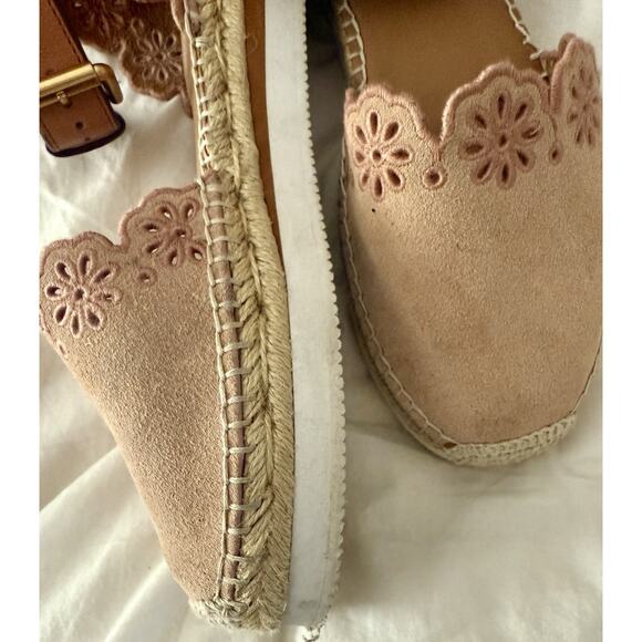 See By Chloe Glyn Suede Laser Cut Flower Buckle Wedge Espadrille Shoes Size 8 38 - Picture 8 of 10
